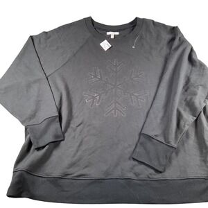 Maurices Womens 1X Black Long Sleeve Snowflake‎ Graphic Crew Neck Sweatshirt